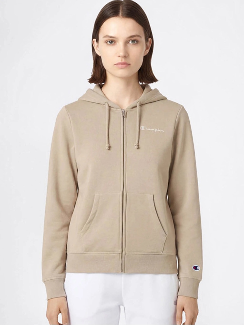 Beige Champion Women's Zip Hoodie
